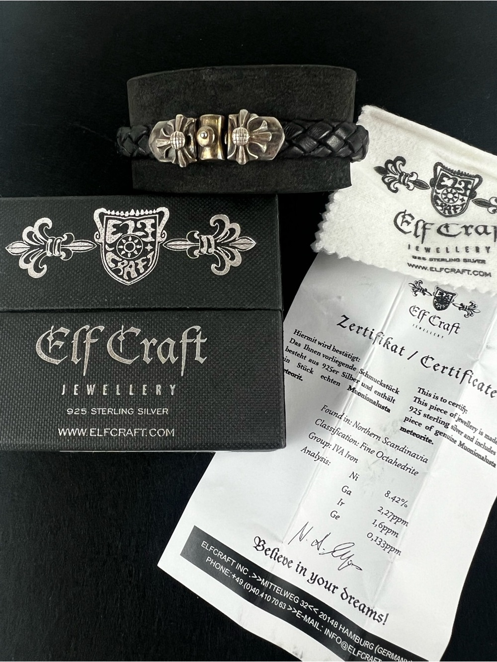 ElfCraft Real Muonionalusta Meteorite & 925 Silver Leather Bracelet